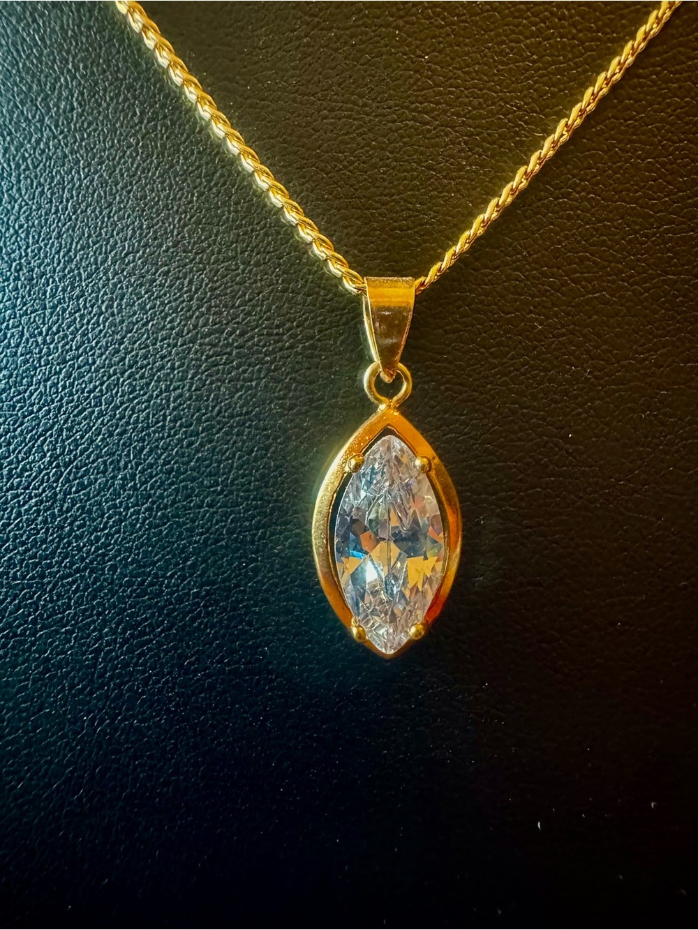 Gold Marquise Crystal Pendant Necklace - Women Jewelry